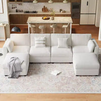 Canapé modulable surdimensionné, canapé d'angle 4/6 places, canapé en forme de U de 264 cm (104 po) / 345 cm (136 po) avec pouf mobile, canapé modulable convertible pour salon