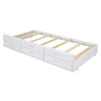 Lit double en bois Whisen, cadre de lit extensible avec lit gigogne double, tête de lit de rangement, trois tiroirs