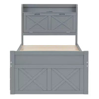 Lit double en bois Whisen, cadre de lit extensible avec lit gigogne double, tête de lit de rangement, trois tiroirs