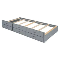 Lit double en bois Whisen, cadre de lit extensible avec lit gigogne double, tête de lit de rangement, trois tiroirs