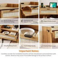 Lot de 2 tables de chevet en rotin avec station de recharge, table de nuit bohème avec tiroir et étagère ouverte pour chambre, salon et bureau