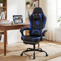 Chaise gaming Costway avec appui-tête, soutien lombaire, accoudoirs à articulation, dossier inclinable, noir et blanc/bleu marine et noir