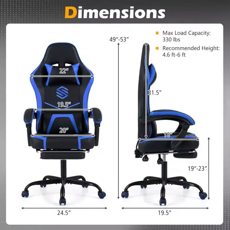 Chaise gaming Costway avec appui-tête, soutien lombaire, accoudoirs à articulation, dossier inclinable, noir et blanc/bleu marine et noir