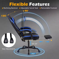 Chaise gaming Costway avec appui-tête, soutien lombaire, accoudoirs à articulation, dossier inclinable, noir et blanc/bleu marine et noir