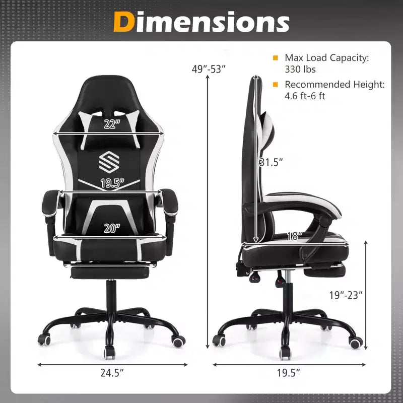 Chaise gaming Costway avec appui-tête, soutien lombaire, accoudoirs à articulation, dossier inclinable, noir et blanc/bleu marine et noir