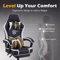 Chaise gaming Costway avec appui-tête, soutien lombaire, accoudoirs à articulation, dossier inclinable, noir et blanc/bleu marine et noir