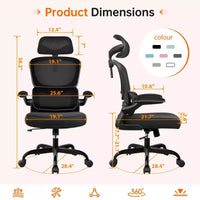 Chaise ergonomique en maille respirante KERDOM avec support lombaire, accoudoirs relevables, chaise de bureau gamer pour la maison ou le bureau