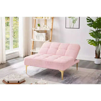 MAYEERTY Fauteuil une place futon en tissu Teddy confortable avec pieds en métal doré, mousse et ressorts pour salon, rose