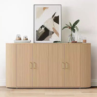 Buffet/Bahut cannelé en chêne de 160 cm, Crédence moderne incurvée avec étagères réglables, Meuble de rangement en bois polyvalent pour salle à manger/salon