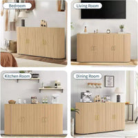 Buffet/Bahut cannelé en chêne de 160 cm, Crédence moderne incurvée avec étagères réglables, Meuble de rangement en bois polyvalent pour salle à manger/salon