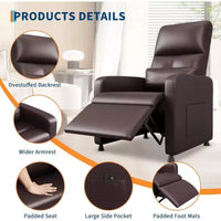 Fauteuil inclinable électrique Acekool, inclinable en cuir PU réglable avec port USB, poches latérales, canapé individuel ergonomique pour salon, cinéma maison