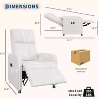 Fauteuil inclinable électrique Acekool, inclinable en cuir PU réglable avec port USB, poches latérales, canapé individuel ergonomique pour salon, cinéma maison