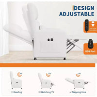 Fauteuil inclinable électrique Acekool, inclinable en cuir PU réglable avec port USB, poches latérales, canapé individuel ergonomique pour salon, cinéma maison