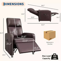 Fauteuil inclinable électrique Acekool, inclinable en cuir PU réglable avec port USB, poches latérales, canapé individuel ergonomique pour salon, cinéma maison