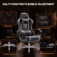 Chaise de jeu ergonomique TUYOHW avec repose-pieds, fauteuil inclinable en cuir PU avec appuie-tête et accoudoir fixe, chaise d'ordinateur pour le bureau et l'étude