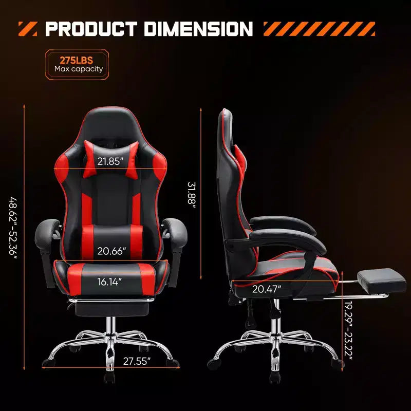 Chaise de jeu ergonomique TUYOHW avec repose-pieds, fauteuil inclinable en cuir PU avec appuie-tête et accoudoir fixe, chaise d'ordinateur pour le bureau et l'étude