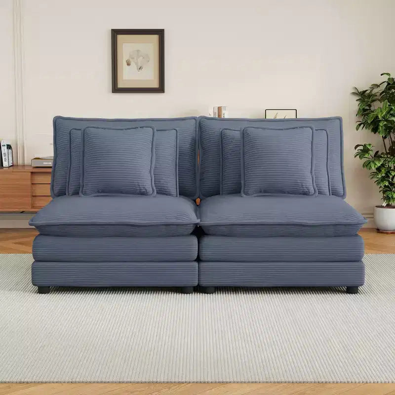 Canapé modulaire moderne MAYEERTY 70.8 en velours côtelé avec quatre coussins pour salon, bleu