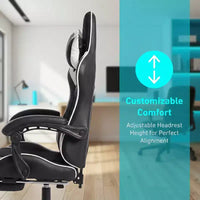 Chaise de Gaming Style Racing, Chaise E-sport Ergonomique avec Massage, Cuir PU, Mousse Moulée Haute Densité, Confortable et Sûre, Blanc
