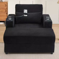 MAYEERTY Fauteuil moderne 42.5 Canapé-méridienne avec pouf de rangement mobile, deux porte-gobelets, poches latérales pour salon, noir
