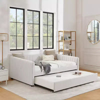 GDFStudio Scarlett Lit de repos rembourré avec lit gigogne, canapé-lit à dossier rayé vertical