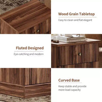 Table de chevet à tiroirs cannelés, table de chevet de style moderne du milieu du siècle avec base à bords incurvés, rangement peu encombrant pour chambre et salon