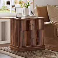 Fluted Drawer Nightstand,Mid-Century Modern Bedside Table with Curved Edge Base, Space-Saving Storage for Bedroom & Living Room