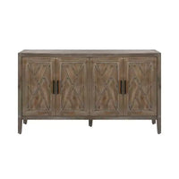 Buffet bahut de ferme moderne de 60 po, armoire de rangement d'appoint à 4 portes à motif géométrique avec étagères réglables - Panipeachy