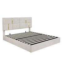 Lit plateforme capitonné en similicuir (PU) Queen Size avec système de rangement hydraulique, sommier en bois avec rangement relevable et tête de lit