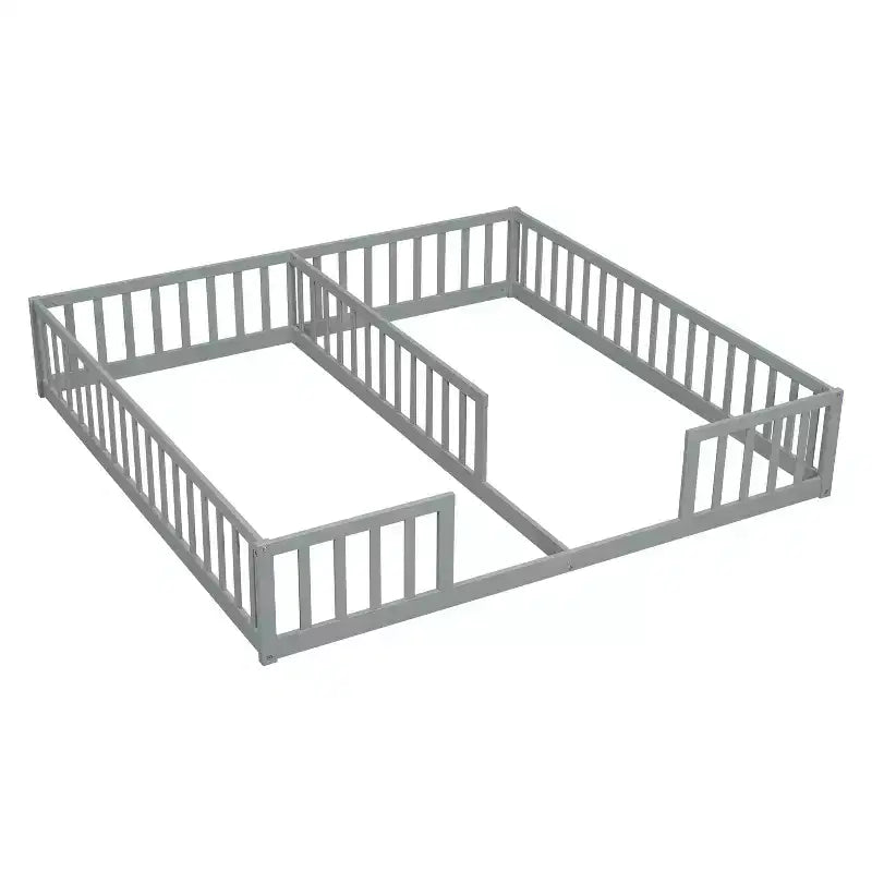 Lit au sol double avec barrière de sécurité, lit plateforme en bois pour 2 enfants