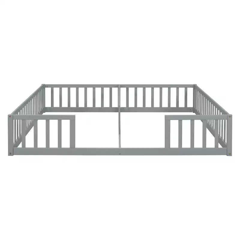 Lit au sol double avec barrière de sécurité, lit plateforme en bois pour 2 enfants