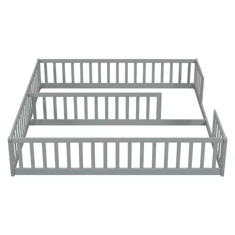 Lit au sol double avec barrière de sécurité, lit plateforme en bois pour 2 enfants