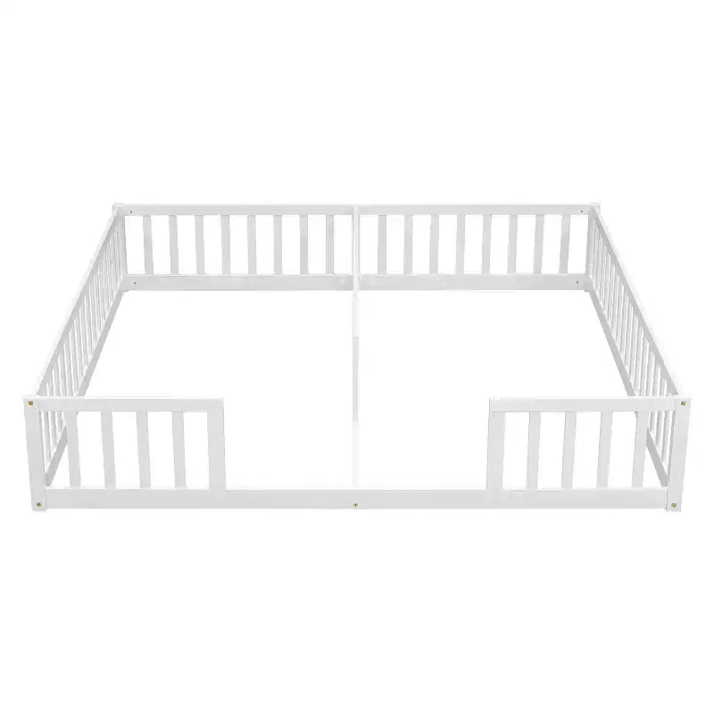 Lit au sol double avec barrière de sécurité, lit plateforme en bois pour 2 enfants