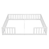 Lit double superposé avec barrière de sécurité, lit plateforme en bois avec clôture pour 2 enfants