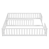 Lit double superposé avec barrière de sécurité, lit plateforme en bois avec clôture pour 2 enfants