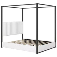 Lit plateforme à baldaquin moderne grand format Luxystar avec tête de lit rembourrée, noir