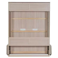 Lit escamotable Queen Size avec canapé, Lit escamotable Queen Size en bois avec éclairage LED, Lit escamotable pliant avec coffre pour chambre d'amis, Beige