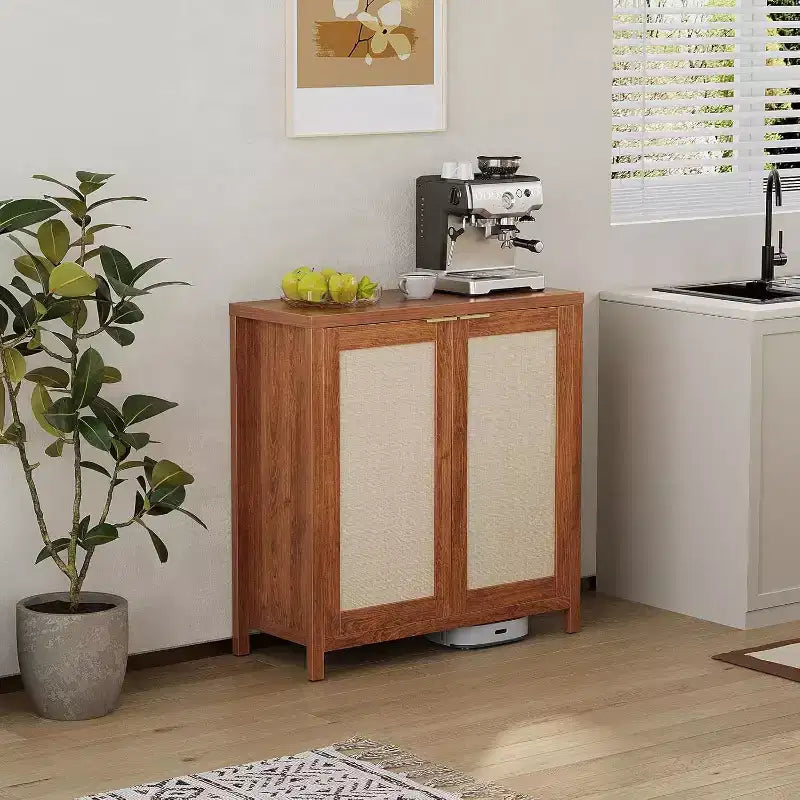 Buffet en bois de rotin de style ferme, armoire de rangement avec étagères réglables