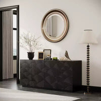JVNOXK Buffet moderne à quatre portes de 150 cm, meuble de rangement rectangulaire avec dispositif anti-basculement indépendant, adapté aux cuisines, noir