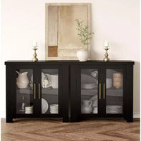 Buffet de cuisine 84 cm/150 cm avec portes en verre trempé – Meuble de rangement en bois pour salle à manger et salon