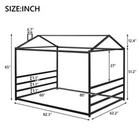 Lit en métal en forme de maison Luxystar, Grand Lit (Queen Size), Noir