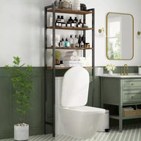 VIYET 38 Étagère de rangement 8 niveaux à poser au-dessus des toilettes avec paniers latéraux et panier de vidange, étagère réglable, organisateur de salle de bain autoportant (marron vintage)