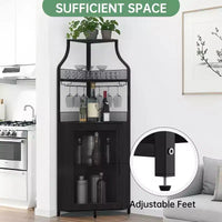 Meuble à Vins, Bar à Vins d'Angle de Style Ferme avec Porte-Bouteilles Amovible et Range-Verres, Unité de Rangement Compacte pour Alcool et Café avec Porte Grillagée