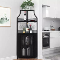 Meuble à Vins, Bar à Vins d'Angle de Style Ferme avec Porte-Bouteilles Amovible et Range-Verres, Unité de Rangement Compacte pour Alcool et Café avec Porte Grillagée