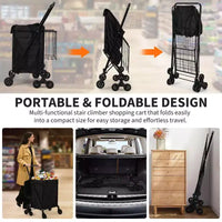 Chariot de courses pliant, trolley d'épicerie pivotant à 360° avec roues monte-escaliers, chariot utilitaire robuste avec doublure imperméable pour les courses, le camping