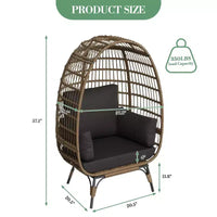 Fauteuil œuf en osier avec coussin moelleux et cadre en acier, chaises longues de patio en rotin pour patio, arrière-cour, salon, chambre à coucher