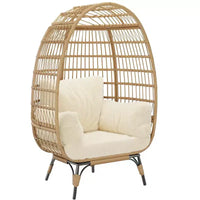 Fauteuil œuf en osier avec coussin moelleux et cadre en acier, chaises longues de patio en rotin pour patio, arrière-cour, salon, chambre à coucher