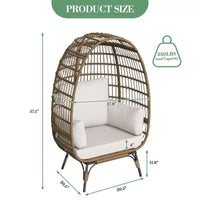 Fauteuil œuf en osier avec coussin moelleux et cadre en acier, chaises longues de patio en rotin pour patio, arrière-cour, salon, chambre à coucher