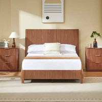 Cadre de lit plateforme en bois pour lits Double/Queen/King avec accents ondulés - ModernLuxe