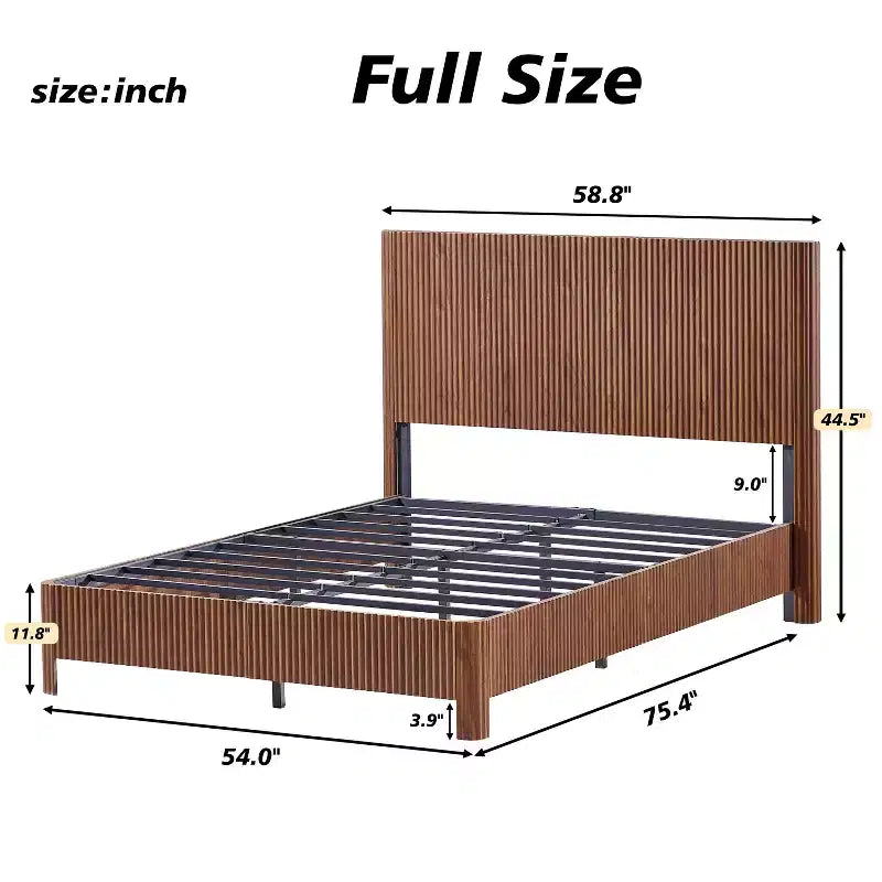 Cadre de lit plateforme en bois taille Full / Queen / King avec accents ondulés - ModernLuxe