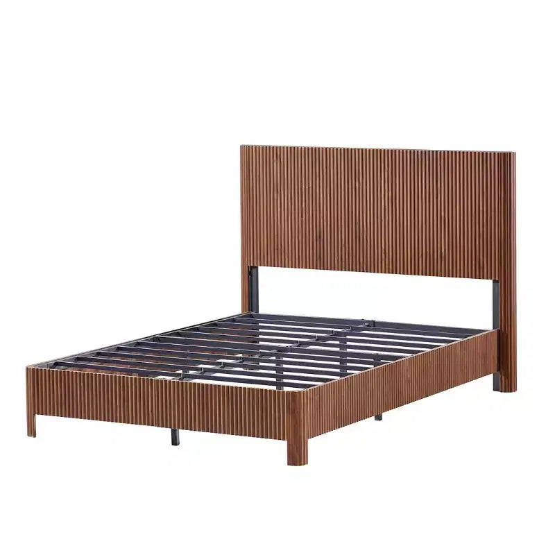 Cadre de lit plateforme en bois taille Full / Queen / King avec accents ondulés - ModernLuxe